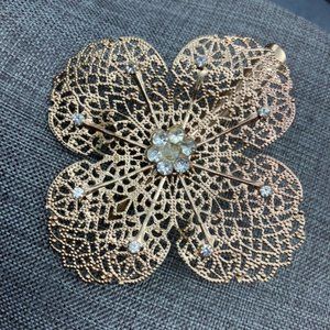 Filigree Flower Hair Clip Large As Is Rose Gold Rhinestone Bling Glam Soft Girl